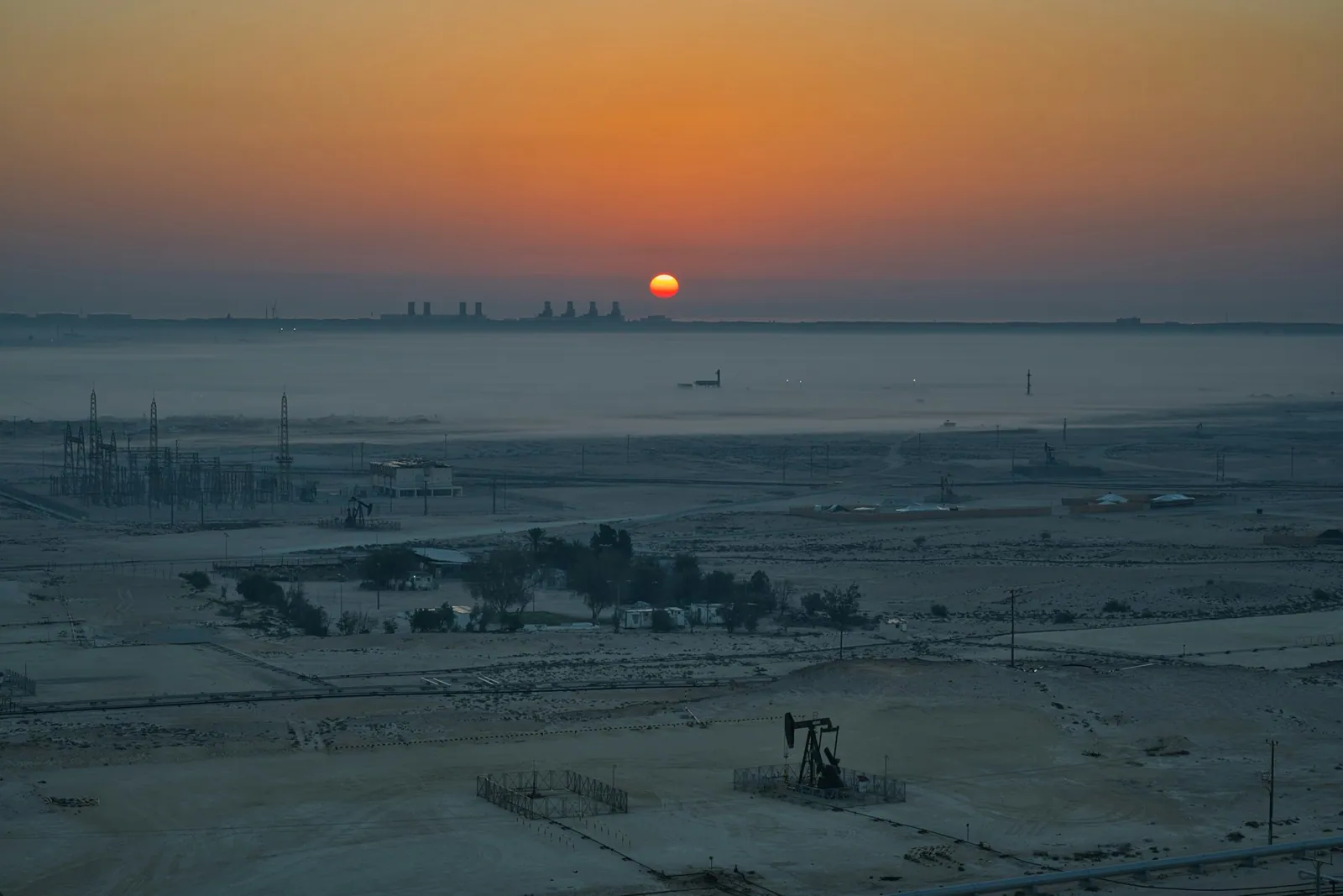 Industrial landscape at sunrise